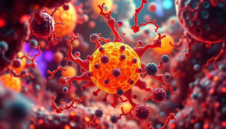 Abstract microbe illustration highlighting gut microbes and cancer-fighting bile acids.