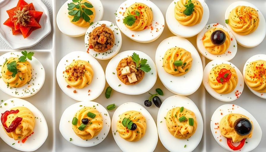 Unique recipes for deviled eggs with diverse garnishes and fillings.