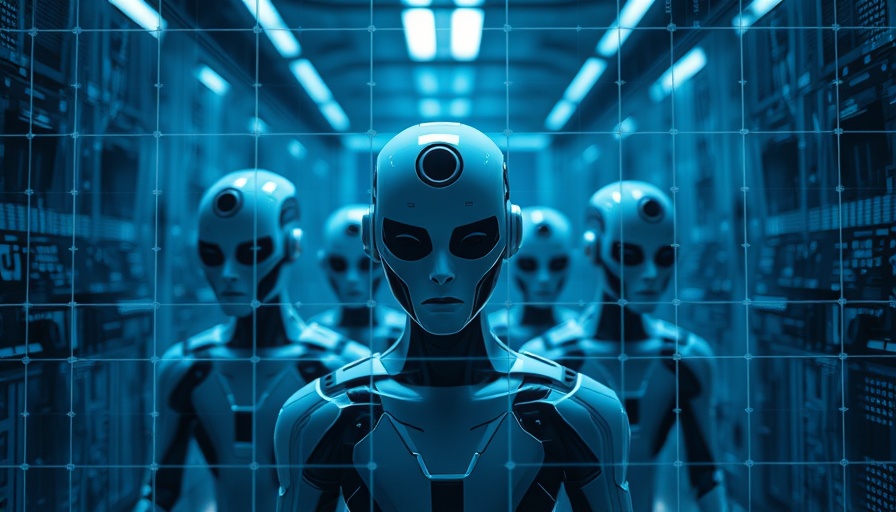 Futuristic humanoids in digital grid, Hedge Funds Leverage AI