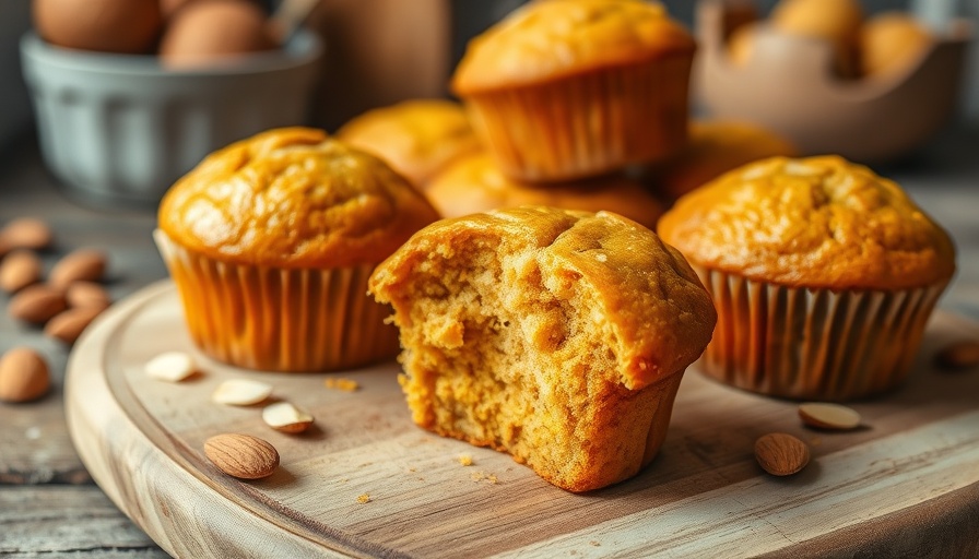 Orange muffins recipe with a focus on a bitten muffin showing texture.