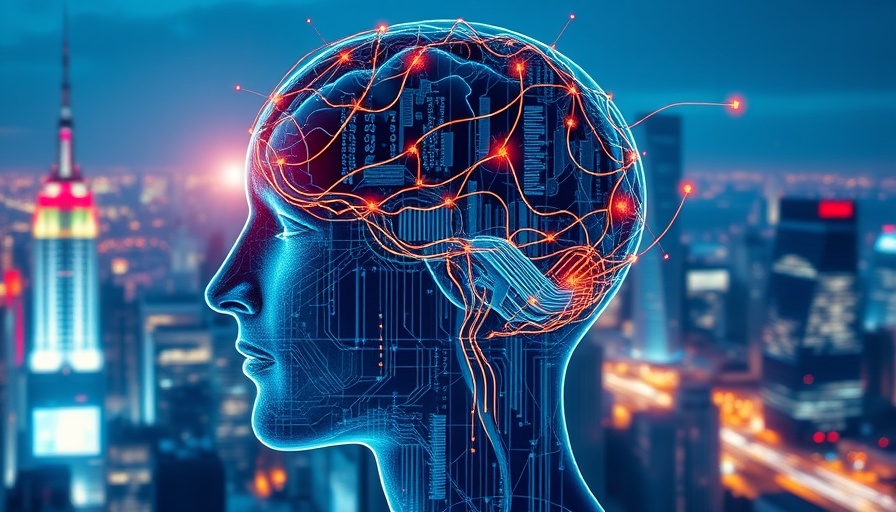 AI concept with digital brain and cityscape, AI Integration in Manufacturing Solutions.