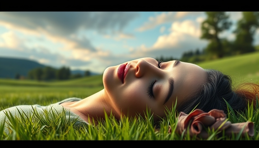 Stylized image of a woman relaxing on grass under a clear sky, embodying 'Permission to Rest'.