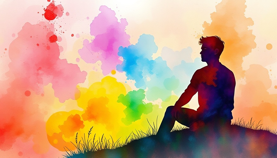 Vivid watercolor of a person reflecting on a colorful mindscape.