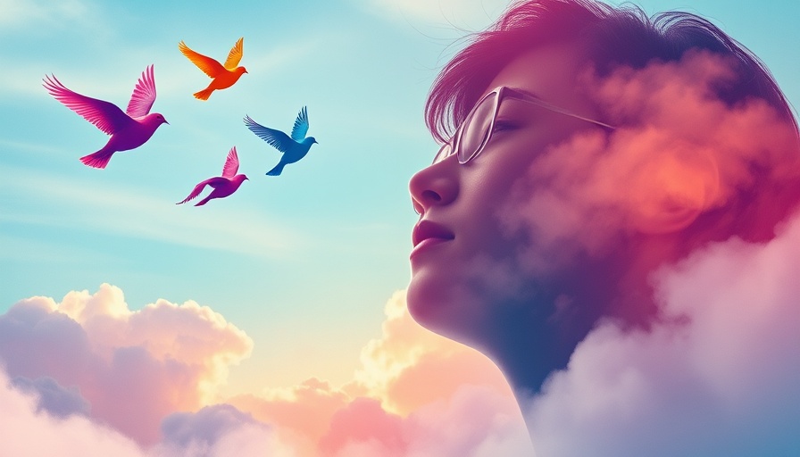 Colorful watercolor silhouette with birds, meditation for mental wellness.