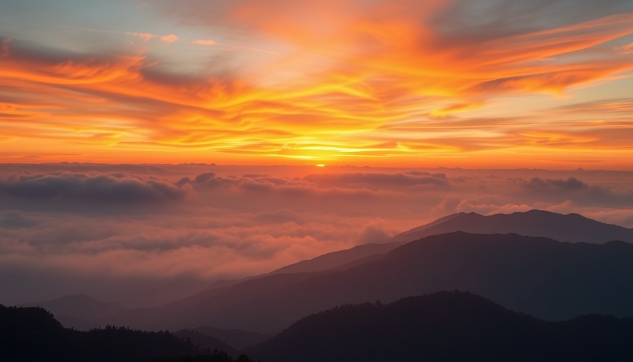 Good Morning Mantras: vivid sunrise over misty mountains.