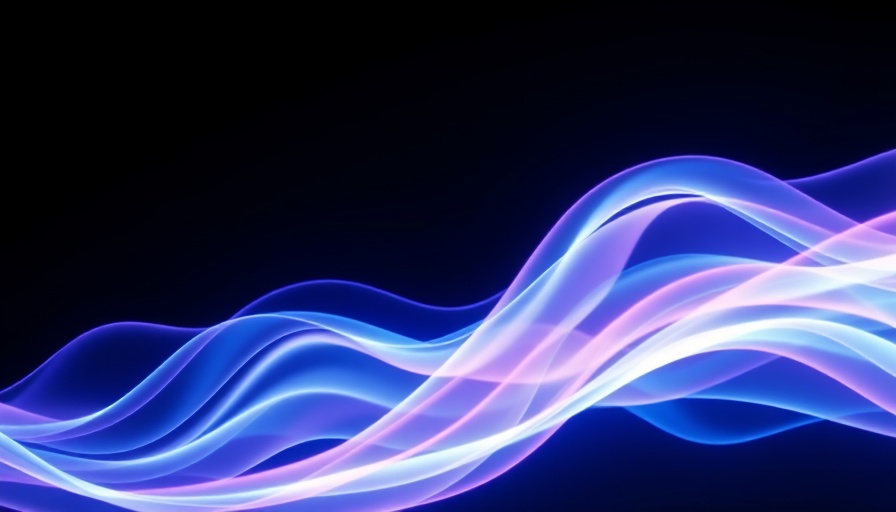 Abstract waveforms in vibrant blue and purple hues for InfoComm 2025 Best of Show Awards.