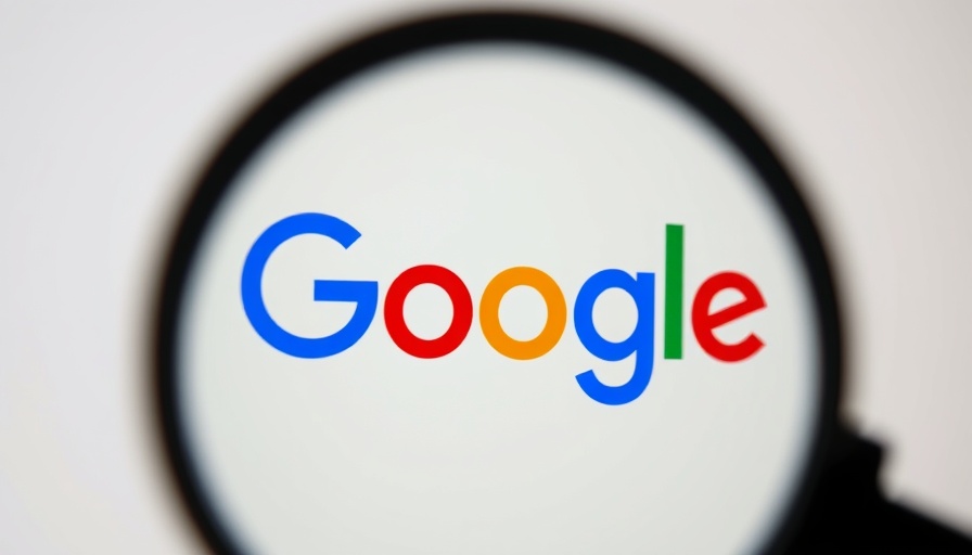 Close-up of Google logo under magnifying glass, DOJ Google Search Trial.