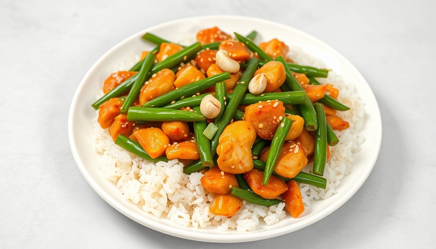 Delicious 30-Minute Sesame Chicken Green Bean Stir Fry on rice