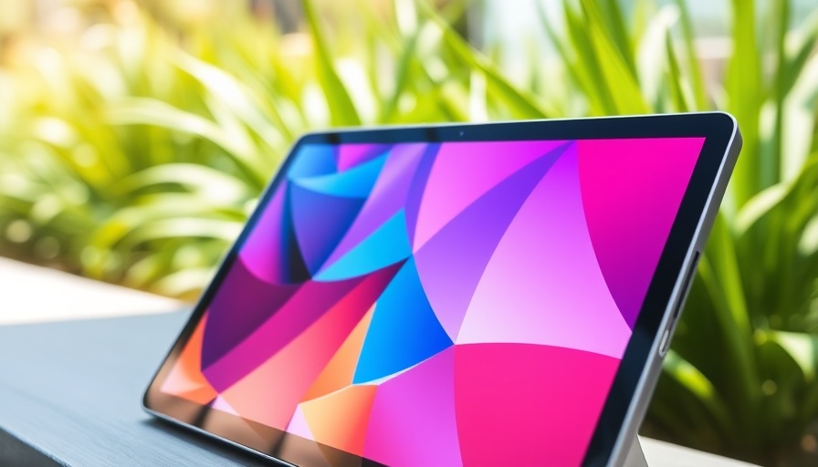 Samsung Galaxy Tab S10 FE+ screen outdoors, lush background.