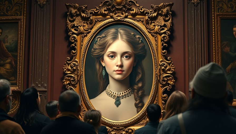 Baroque-style portrait admired in gallery with ornate frame.
