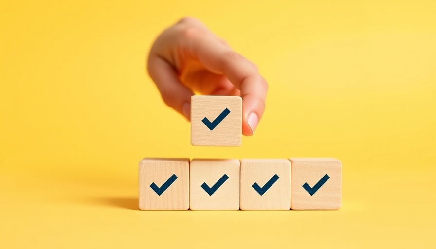 Hand with checkmark badge on yellow background, representing content strategy in regulated industries.