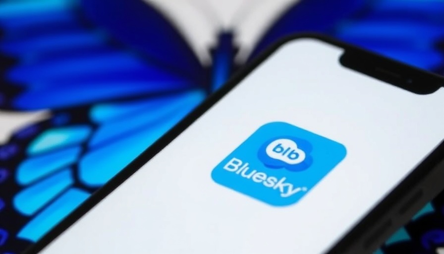 Bluesky app logo on smartphone with network concept background.