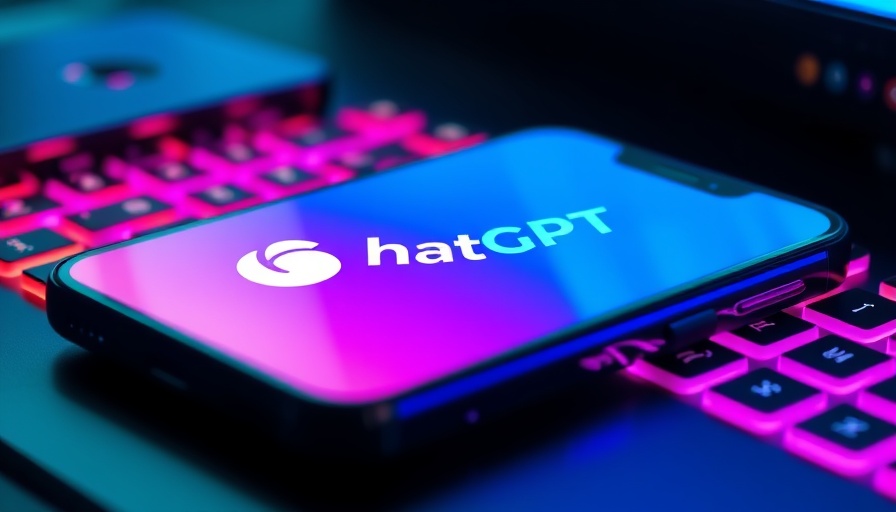 ChatGPT logo displayed on a smartphone with colorful keyboard background.
