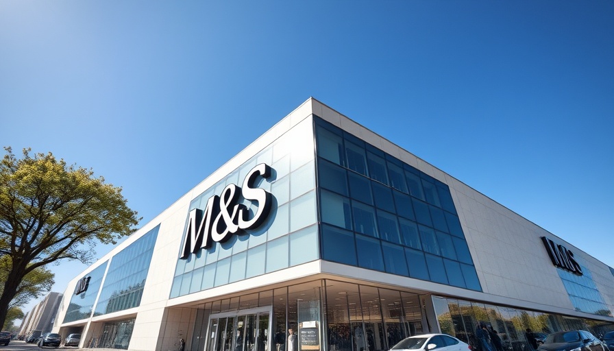 M&S store facade with logo under blue sky.
