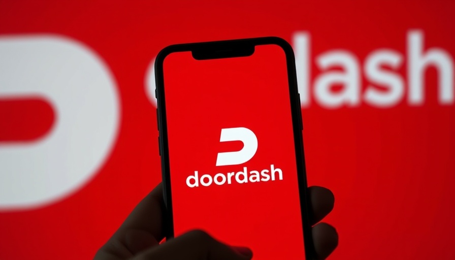 DoorDash logo on smartphone, red background branding.