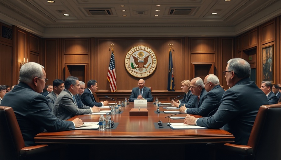 Officials discussing Trump administration budget cuts in a formal meeting.