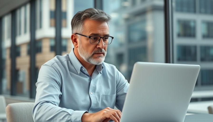 Middle-aged man using technology in a modern office symbolizing reduced cognitive impairment.