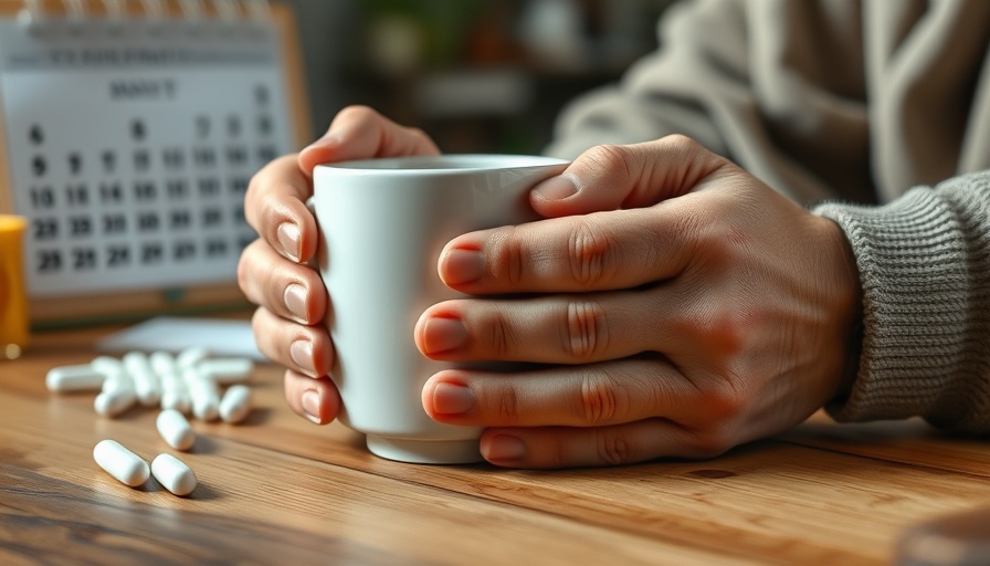 Elderly hands holding mug, related to Parkinson's treatment.