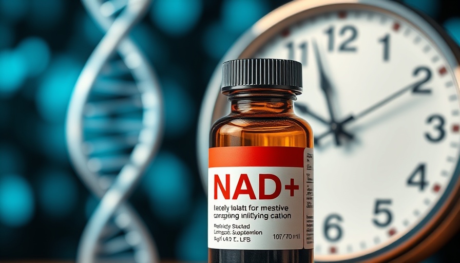 NAD+ supplement with DNA helix background for lifespan health.