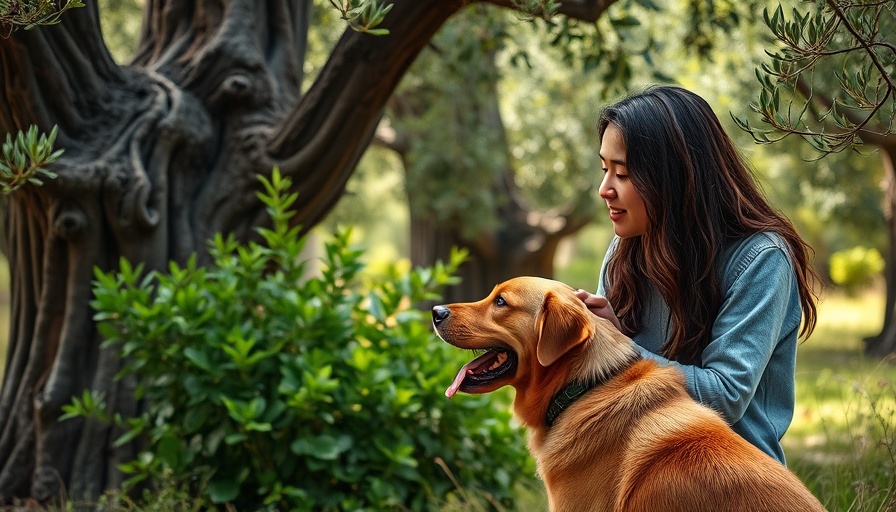 Pets and Life Extension: Woman interacting with dog in forest.