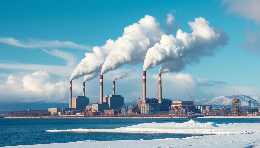 Industrial plant emitting smoke impacting climate warming damage in billions.