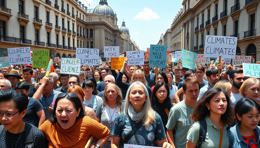 Climate action support demonstration with activists and banners.