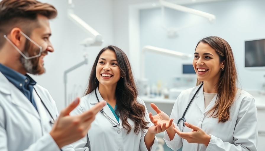 Friendly dentists in clinic emphasizing preventive dental services.