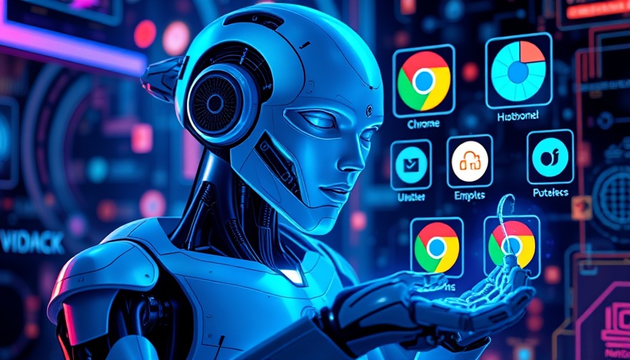 Futuristic AI with digital icons, Mind Studio Chrome Extension concept.