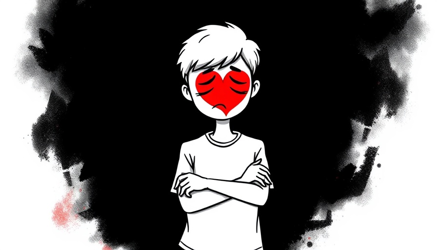 Minimalist drawing of person in distress with heart emblem, living in fear thinking it was love concept.