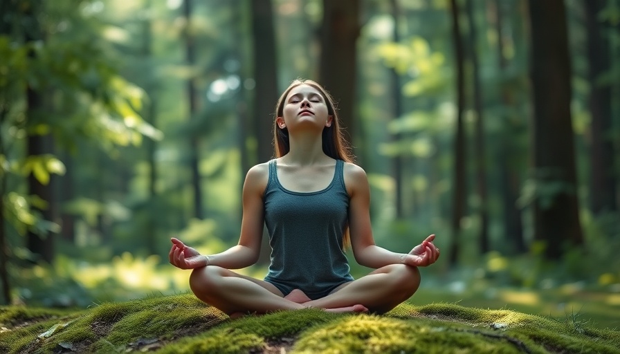 Mindful young woman meditating in peaceful forest setting
