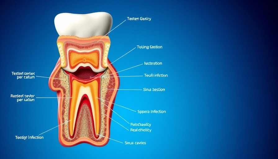 Anatomical cross-section showing tooth and sinus infection link.