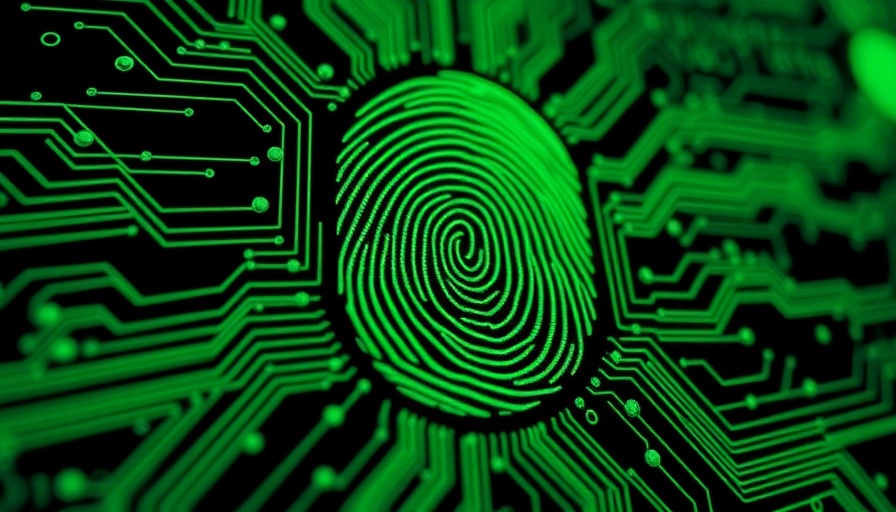 Futuristic digital fingerprint with circuitry for identity resolution.