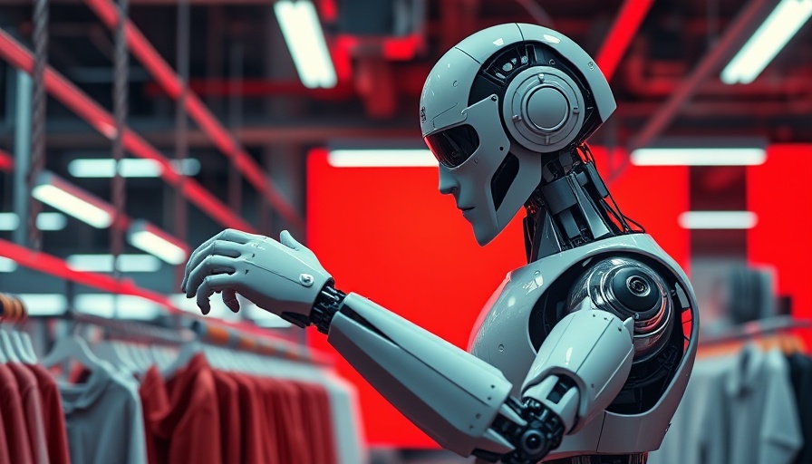Humanoid robot factory worker sorting clothes.