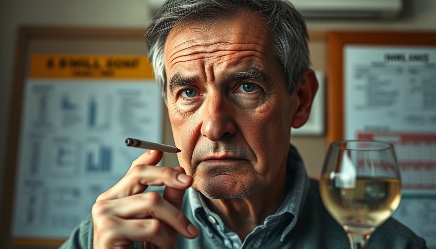Health effects of smoking and drinking at age 36, conceptual image.