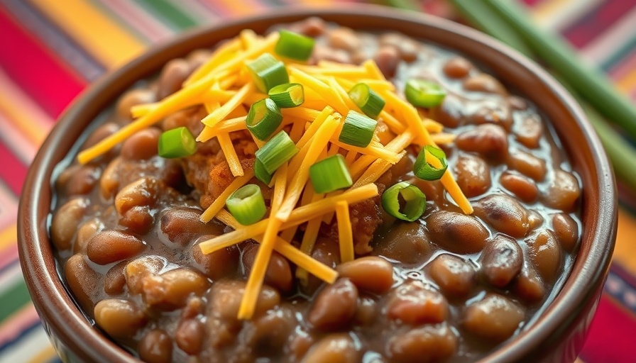 Instant Pot Refried Beans in a bowl with cheese and green onions.