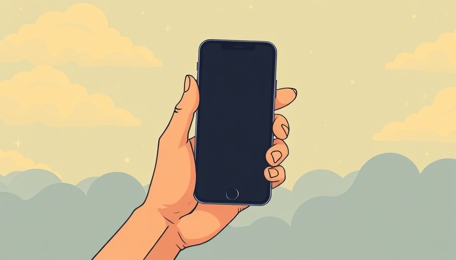 Hand holding smartphone, disconnecting from social media, whimsical background.