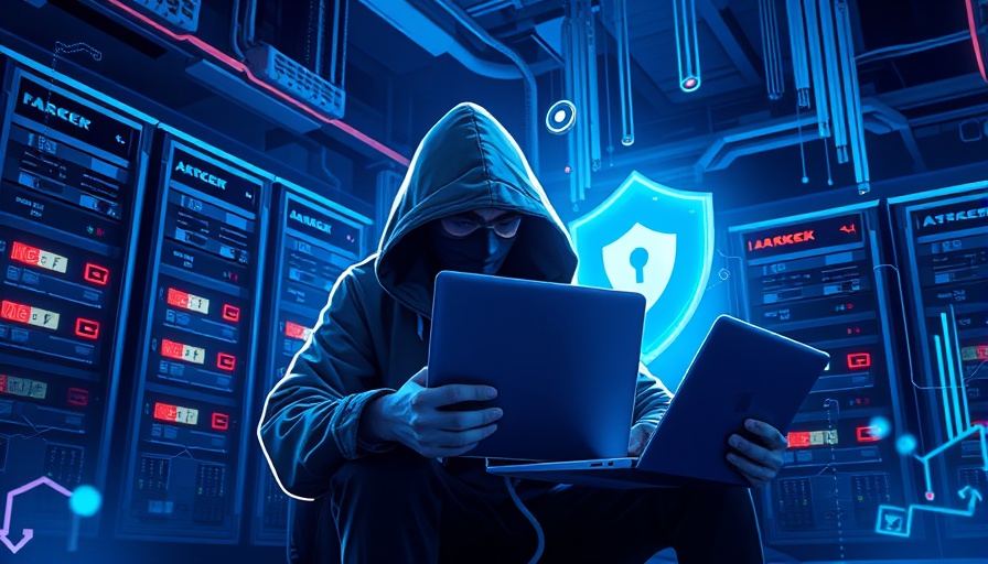 Unpatched vulnerabilities depicted in cyberattack with hacker and servers.