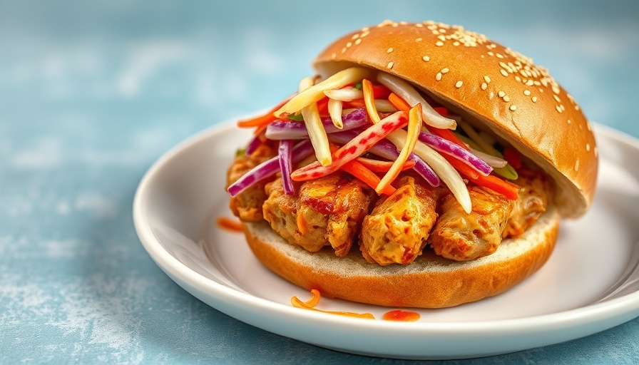 Vibrant Slow Cooker Gochujang Chicken Sandwich with fresh slaw.