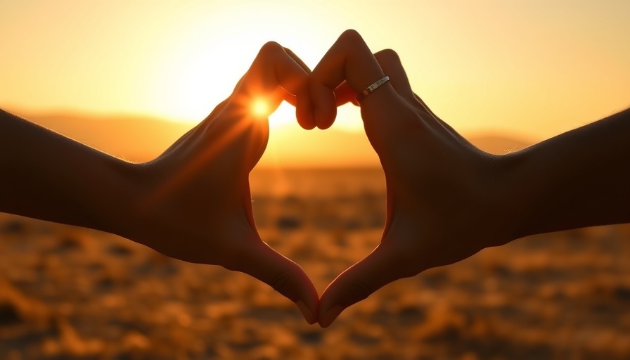 Silhouette of hands in heart shape, sunset glow, self-care actions for personal growth.