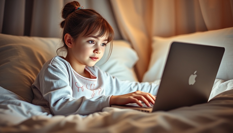 Young girl using laptop in cozy bedroom, focused on screen for Google's Gemini AI for Kids.
