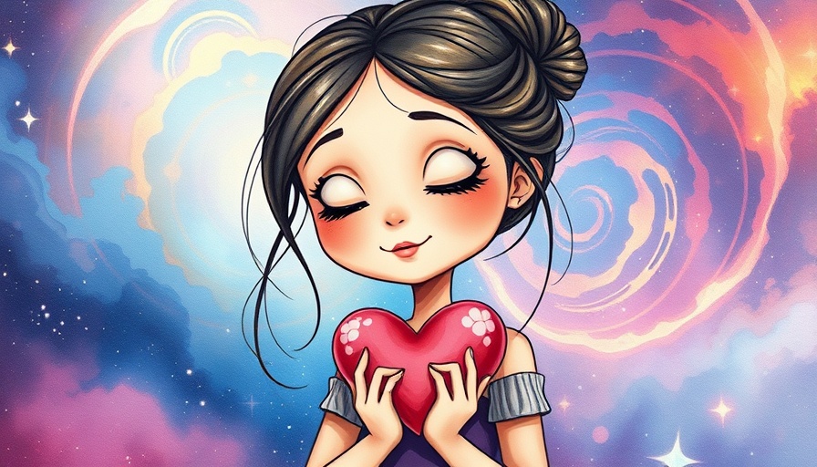 Illustration of a woman holding a heart, symbolizing emotional growth.