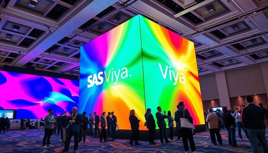 Conference display of SAS Viya showcasing AI agents empower workers.