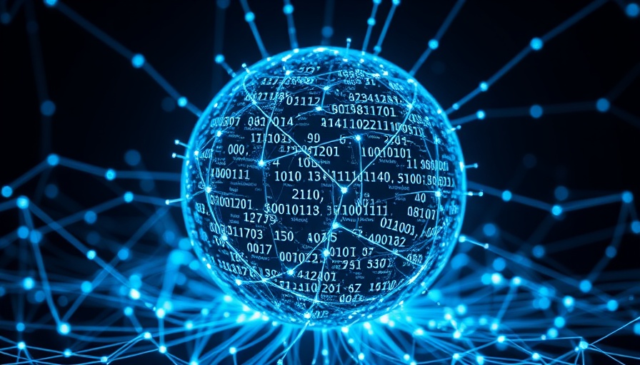Futuristic digital and AI readiness network sphere with binary code.
