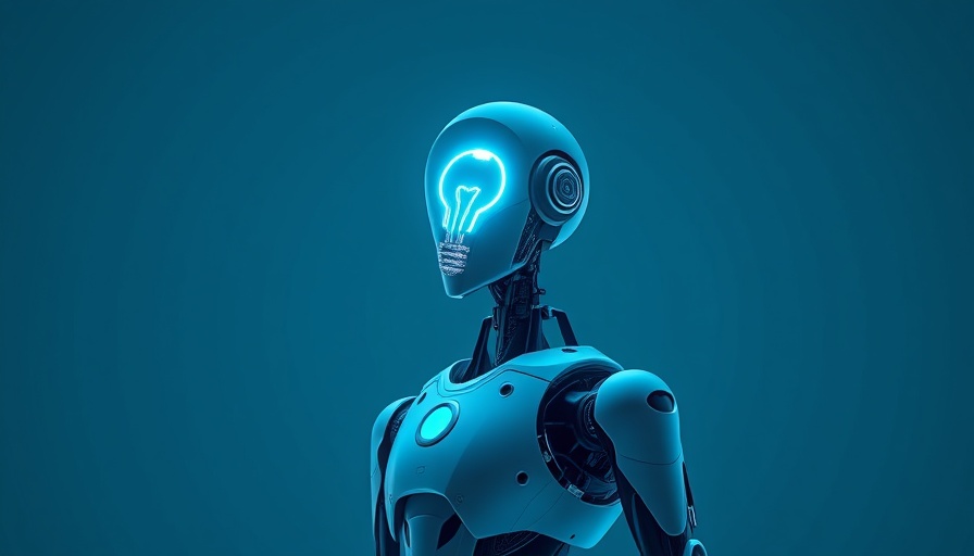 Humanoid robot with light bulb head symbolizing AI intelligence.