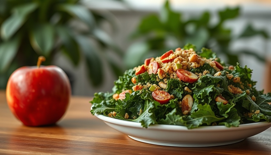 Healthy kale salad and apple for adrenal fatigue management.