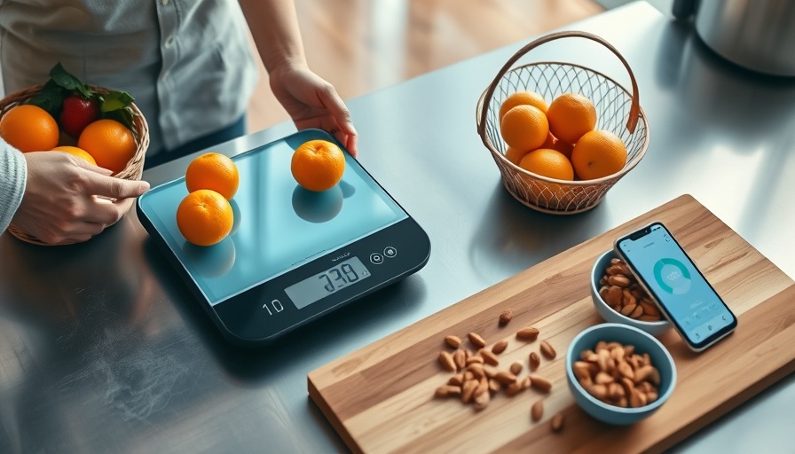 AI kitchen scale with food tracking app and fresh produce