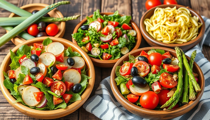 Amazing salads with hearts of palm, colorful and fresh in a vibrant collage.