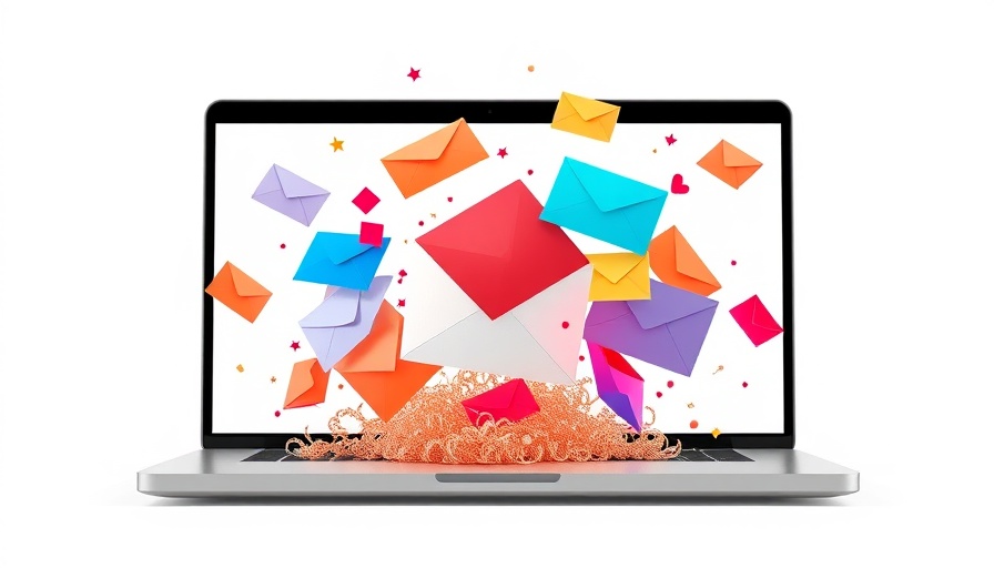 Colorful envelopes emerging from laptop symbolizing digital communication.