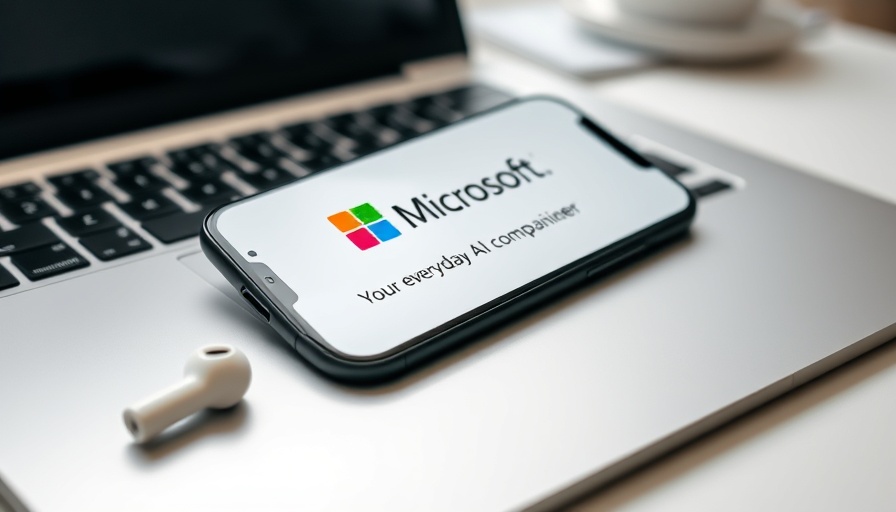 Microsoft Copilot app on phone beside laptop with earbud.