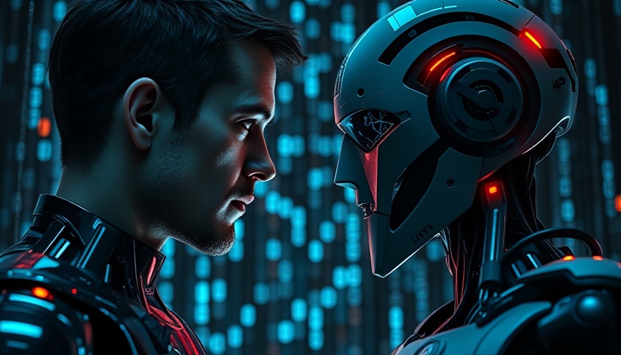 Human and robot interaction with binary code background, AI Agents for Industrial Automation concept.